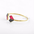 Beautiful Black Onyx Bangle, Hot Pink Chalcedony Gemstone Gold Bangle Jewelry